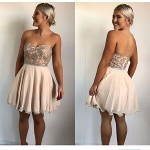 Sherri Hill Beige Sparkle Strapless Dress